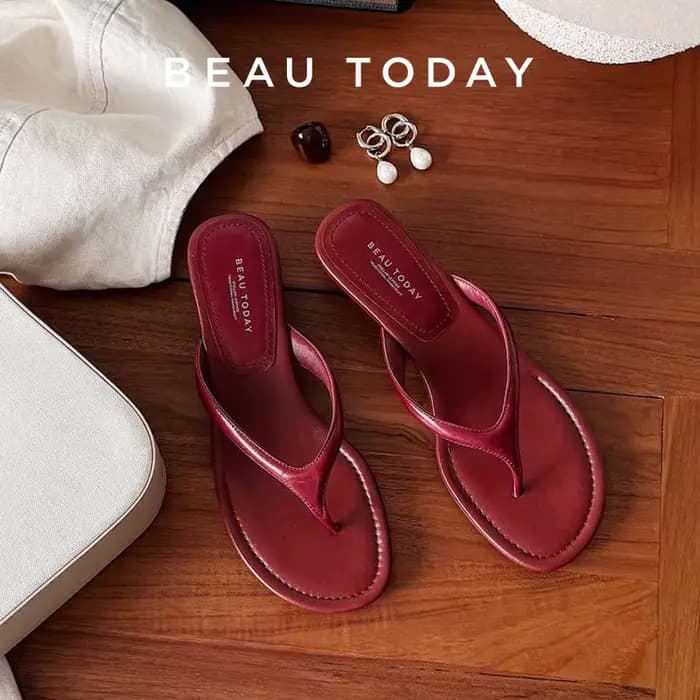 BEAUTODAY tongs décontractées femmes en peau de mouton en cuir t-strap bout ouvert pantoufles solide