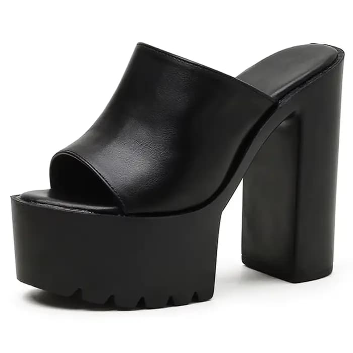 Gdgydh Mules à talons carrés pour femmes, pantoufles d'extérieur, sandales à bout ouvert, chaussures