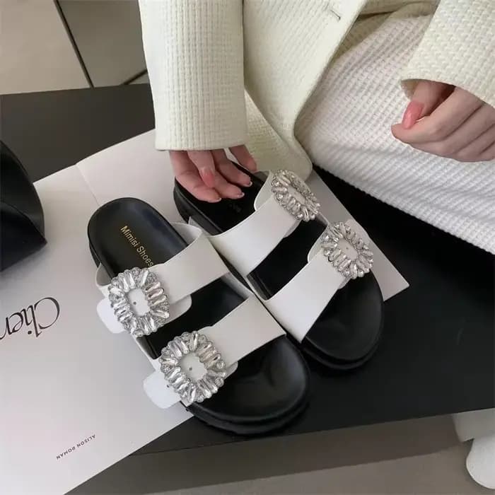Sandales à Plateforme avec Strass pour Femme, Chaussures à Talons Hauts, Pantoufles à Double Bande, 