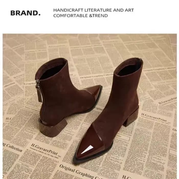 Bottines Chelsea pour femme en daim à talons épais mi-hauts et bout pointu, Nouvelle Tendance Hiver 