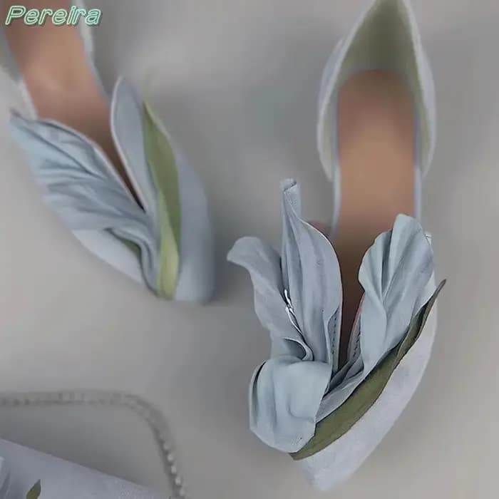 Blossom-Escarpins pointus à talon carré pour femmes, fleur de lys, bleu, vert, violet, pétales, chau