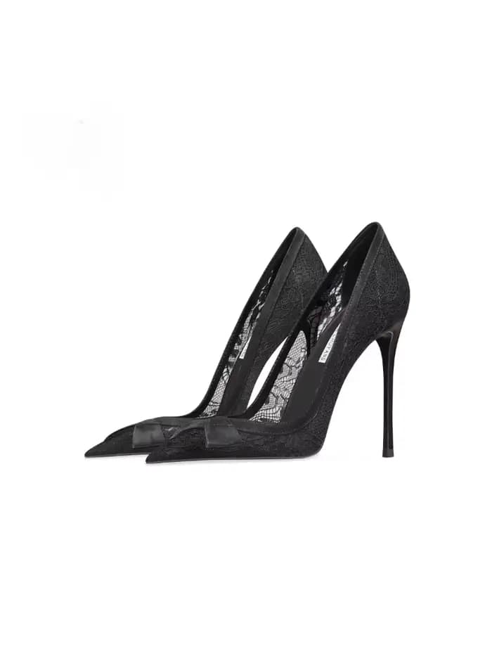 Talons hauts noirs en dentelle sexy, talons fins pour femmes, orteils pointus, tempérament polyvalen