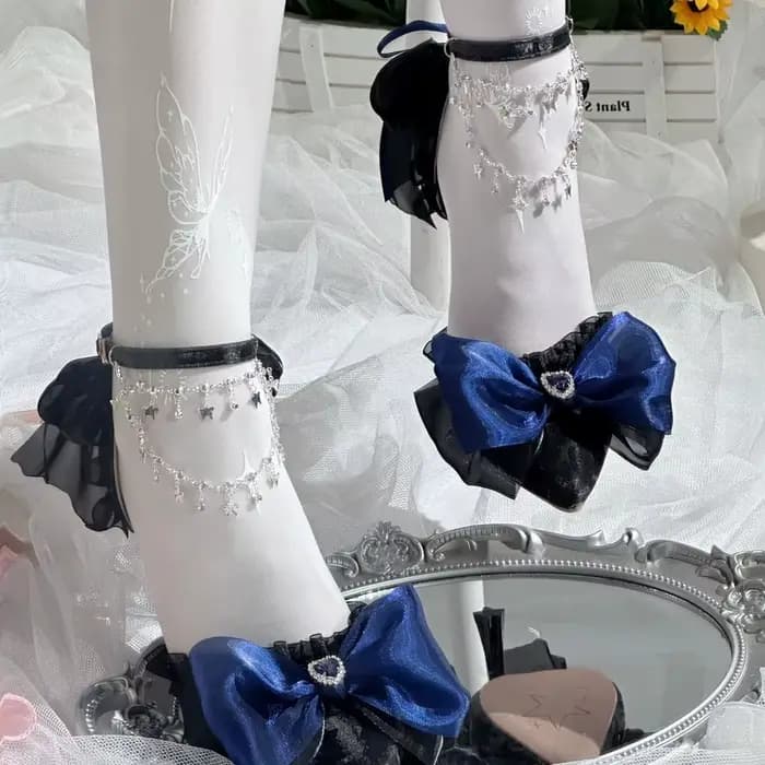 Chaussures à talons bleus, noires, style Lolita, vintage, Y2K, pour mariage, chaussures gothiques po
