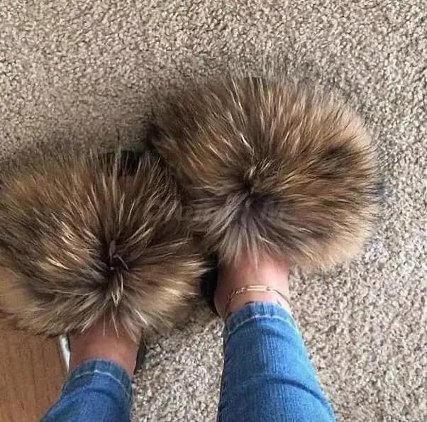 Pantoufles en fourrure de Pom Pom pour femmes, pantoufles en vraie fourrure de renard, sandales en f