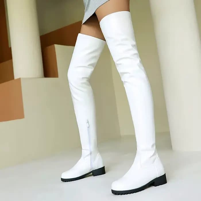 SIMLOVEYO nouveau hiver automne sur les bottes au genou 3.5 cm talon carré fermeture éclair bout ron
