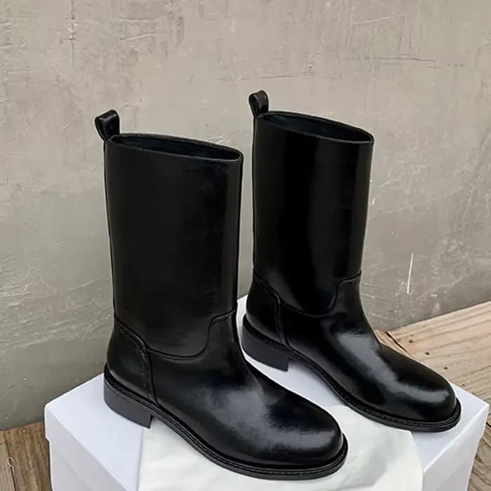 Chaussures mi-mollet à talon moyen pour femmes, bottes mi-hautes pour dames, fourrure, nouveau rock,