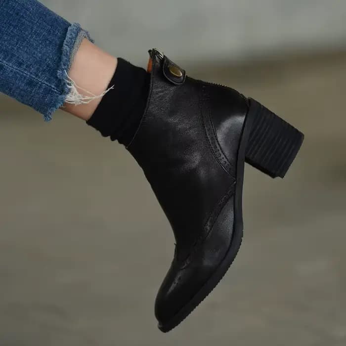 Bottines en cuir de vache à talons épais pour femme, chaussures classiques, Style européen, automne,