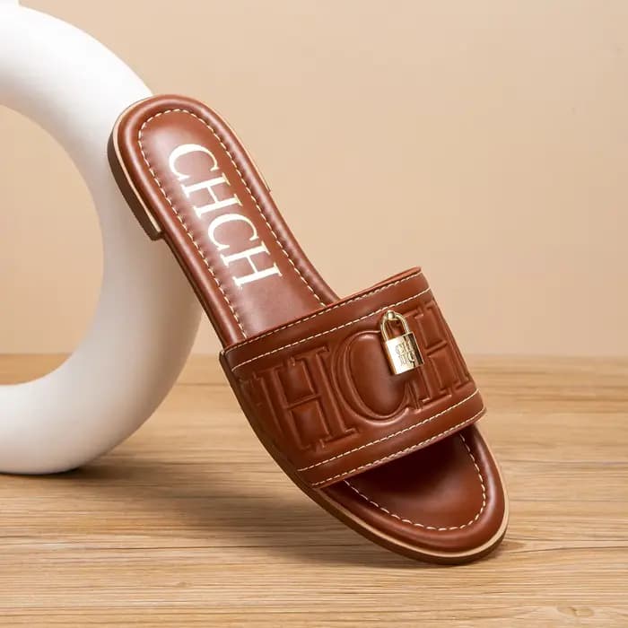 C-H femme chaussures plates été nouvelle couleur unie en relief sandales Simple mode pantoufles pour