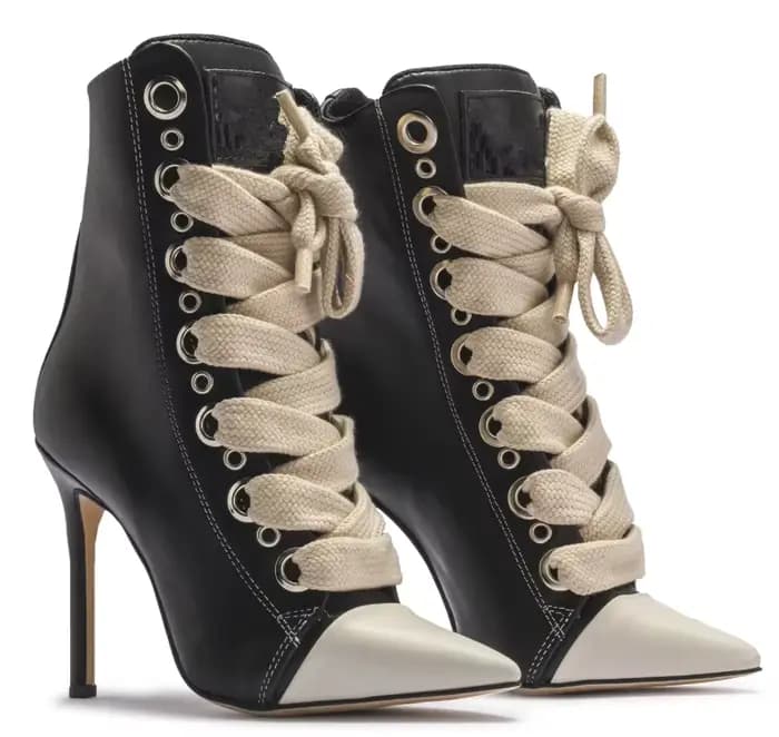 Bottines à bout pointu en daim chic, talons aiguilles, lacets colorés, cuir, grandes tailles, chauss