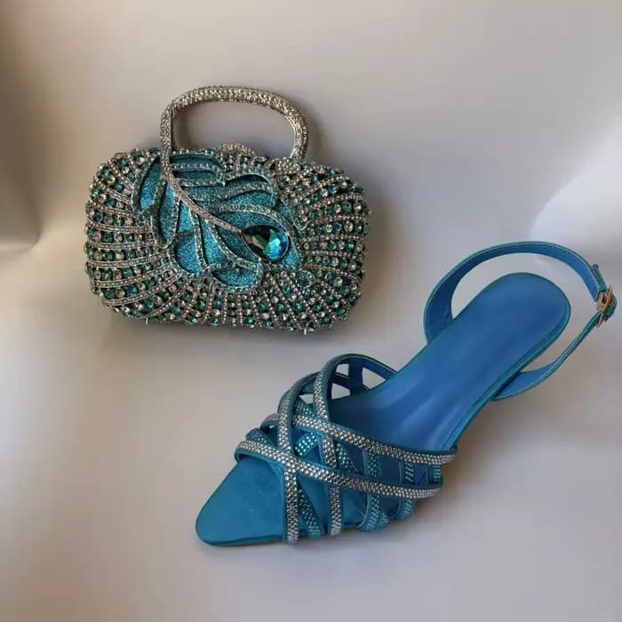 LNATISNOVA Ensemble de sandales à talons hauts et sac à main pour femme, design italien avec strass,