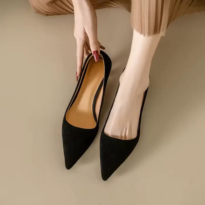 QUTAA 2025 nouvelles mode femmes pompes chaussures mi talon été enfant daim Sexy bout pointu fête bu