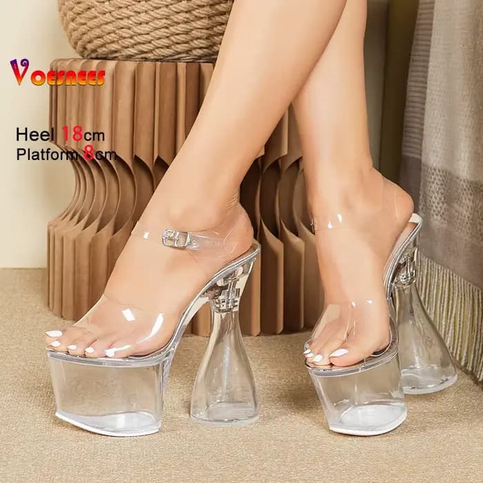 Chaussures transparentes pour femmes, talons Super hauts de 18CM, sandales d'été à plateforme épaiss