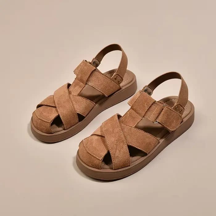 Sandales pour femmes à talon épais style romain, pour l'été et l'extérieur, à bout rond, en microfib
