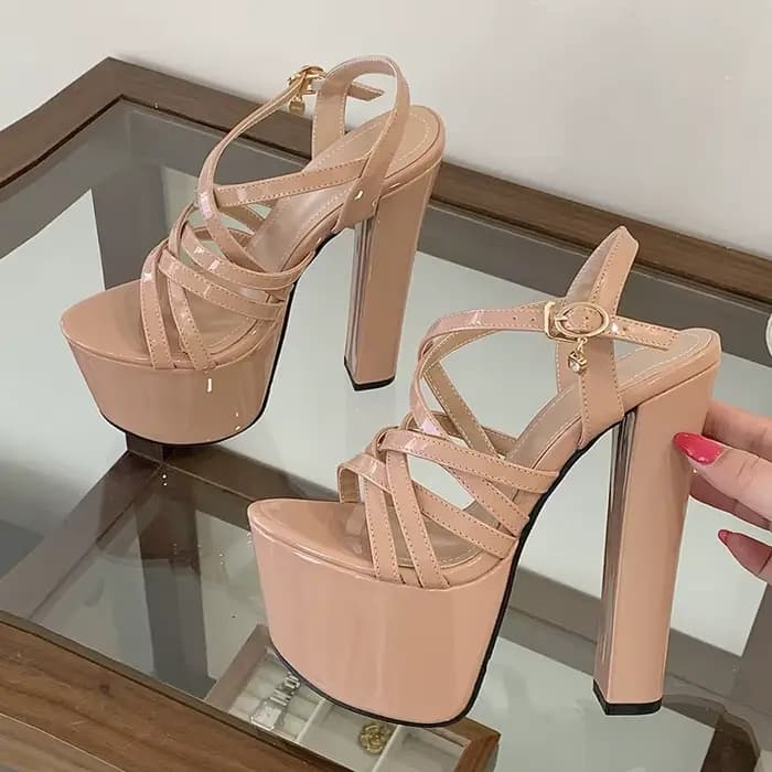 Liyke Style de piste 16CM épais talons hauts plate-forme sandales Sexy bande étroite bride à la chev