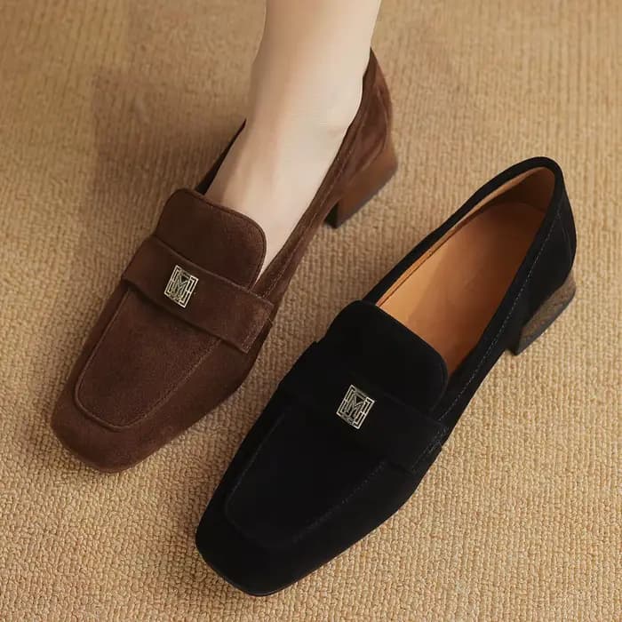 Mocassins en cuir suédé naturel pour femme, bout carré, haute qualité, doux, confortable, nouveau, p