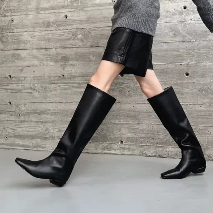 JOZHAMTA taille 34-40 2026 nouvelles bottes en cuir véritable pour femmes genou talons bas chaussure