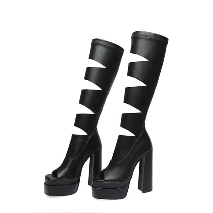 BLXQPYT sandales femmes nouveauté créateur de mode Sexy évider Peep orteil été élastique botte plate