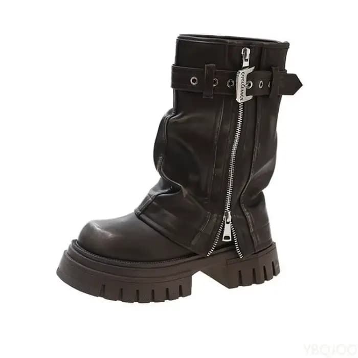Bottes de Cowboy occidentales rétro marron pour femmes, bottes courtes de styliste, Slim, épais et e