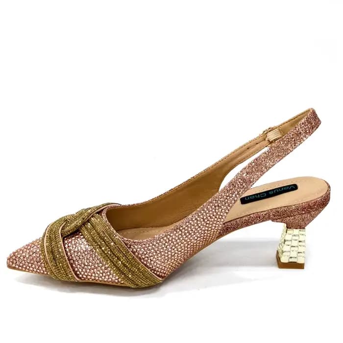 Venus Chan-Nigerian talon fête pour femmes chaussures et sac ensemble couleur Champagne strass sac à