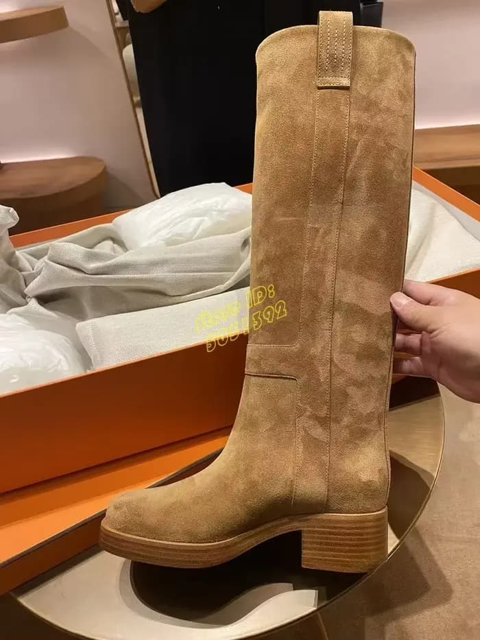 Bottes hautes en daim à talon carré, bout rond, à enfiler, mode automne-hiver 2026, chaussures habil