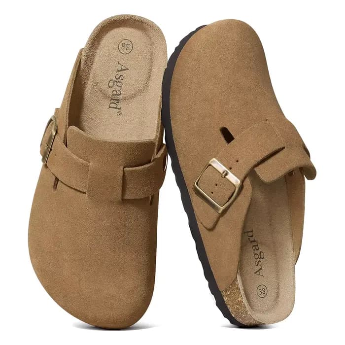 Sabots en daim pour femme Asgard, mules en cuir véritable avec boucle réglable, semelle intérieure e