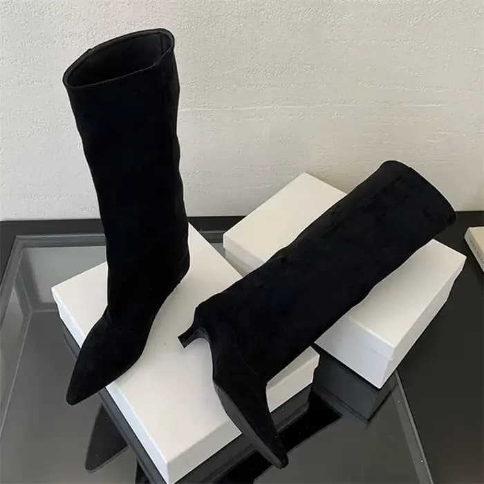 Automne hiver Style De rue bout pointu bottes hautes femmes talons bas chaussures femme chaussons lo