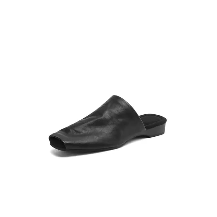 Mules d'été en cuir véritable pour femmes, chaussures à bout ouvert et à talons bas, sandales à bout