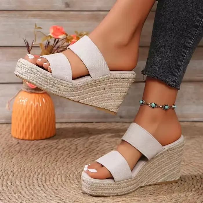 Sandales compensées d'été pour femmes, mules à double bride, plateforme, bout ouvert, décontractées,