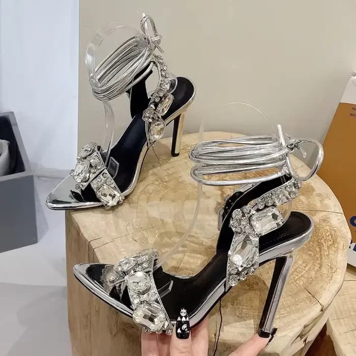 Sandales d'été dorées Aneikeh 2026 à talons hauts pour femmes, avec strass et cristaux, à bout point