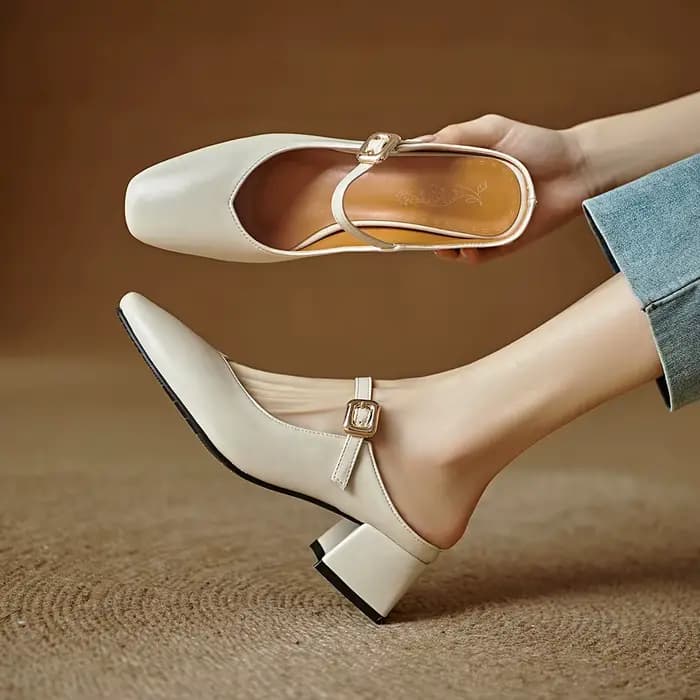 2025 tout nouveau Mature noir Beige femmes Slingback pompes mode gros talons moyens dame chaussures 