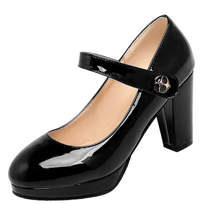 ANOVISHANA – escarpins à bout rond pour femmes, talon bloc de 9cm, boucle en cuir verni, concis, cla