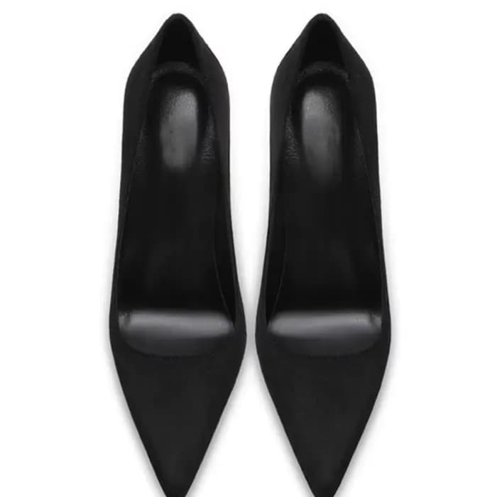 Chaussures à talons hauts en daim noir pour femmes, chaussures à bout pointu, bouche peu profonde, p