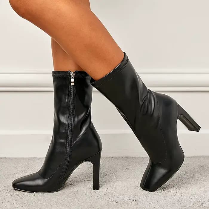 Bottines blanches en cuir PU de haute qualité pour femmes, escarpins à talons carrés, avec fermeture