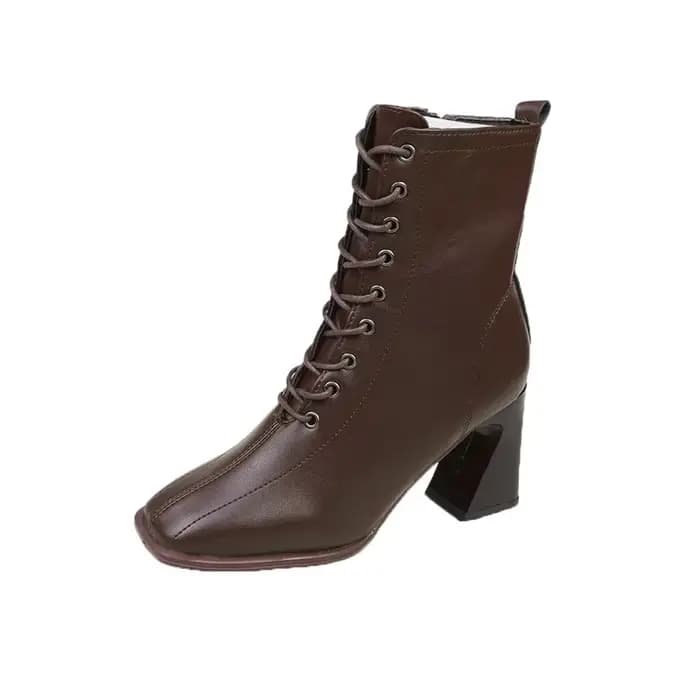 Bottines rétro et à talons pour femmes, bottes courtes de styliste à bout carré avec fermeture éclai