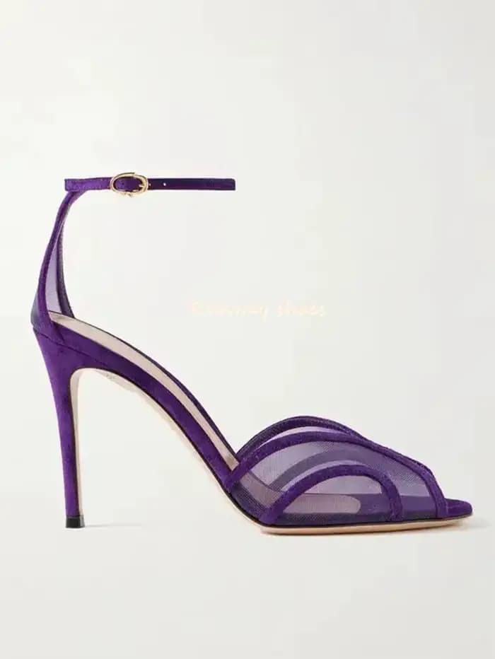 Sandales de luxe pour femmes à bout pointu en forme d'amande, en velours et maille, avec talon aigui