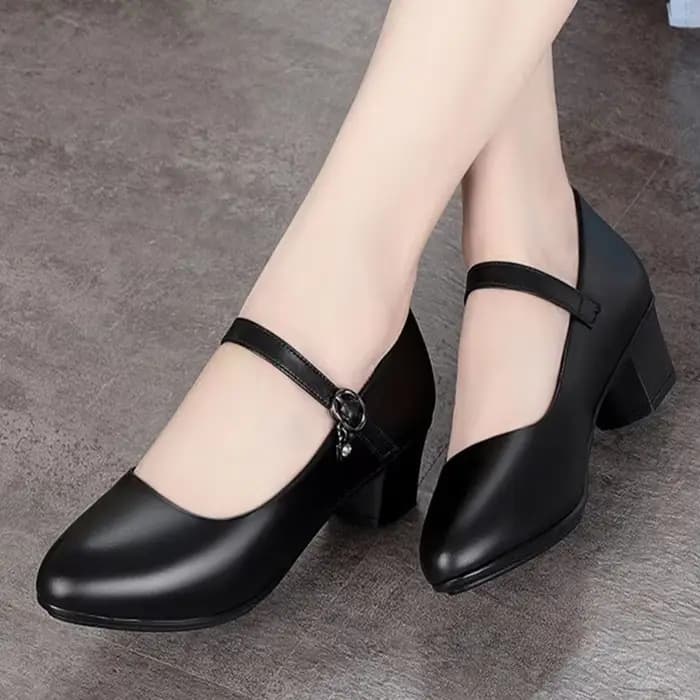 Escarpins à talons moyens pour femmes, en cuir souple, antidérapants, avec boucle réglable, conforta