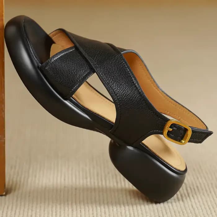 Danxuefei femmes en peau de mouton bande étroite sangle croisée semelle épaisse plate-forme sandales