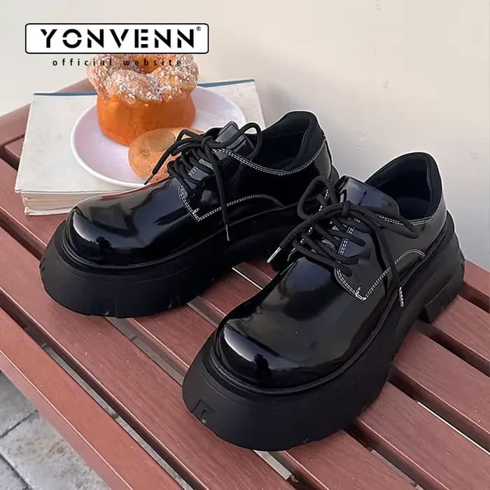 YONWENN original semelle épaisse hauteur 7CM gros orteil chaussures en cuir pour hommes brillant cui