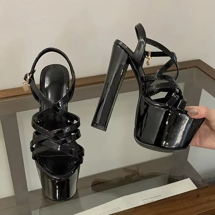 Liyke Style de piste 16CM épais talons hauts plate-forme sandales Sexy bande étroite bride à la chev