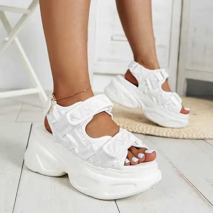 Sandales compensées blanches pour femme à plateforme, semelle épaisse, style bouche de poisson, reha