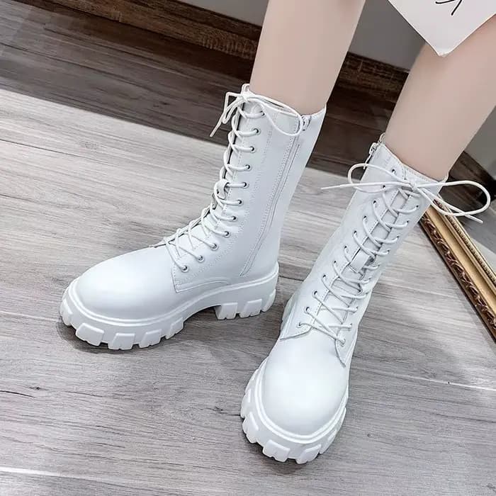 Nouveau mi-mollet bottes femmes automne hiver mode à lacets dames bottes plate-forme à glissière sem