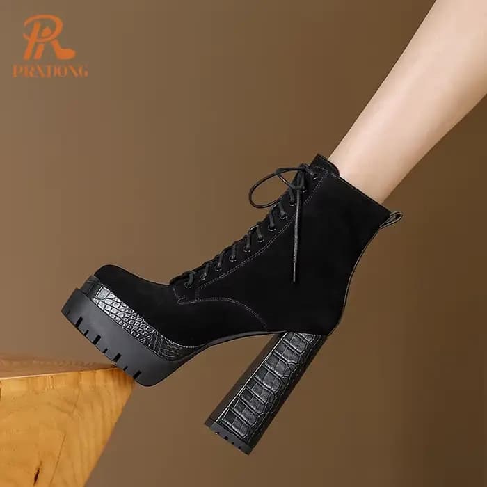 XWhatsApp G-Bottines noires à talons hauts pour femmes, chaussures de rinçage, chaussures provoqué p