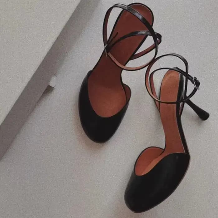 Sandales Classiques Noires à Talons Aiguilles Peu Profonds, Escarpin à Bretelles de Rincage, Escarpi