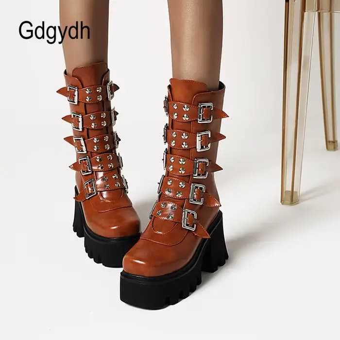 Gdgydh-Bottes à Plateforme Gothiques Punk pour Femme, Chaussures Noires avec Fermeture Éclair Milita