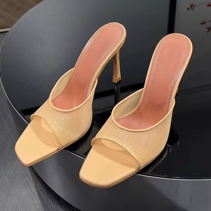 2025 nouveaux talons hauts pantoufles femmes maille dentelle carré Peep orteil talons fins paresseux