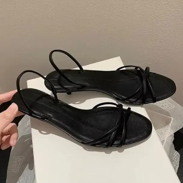 Escarpins à talons chaton à bretelles croisées pour femmes, escarpins en cuir souple à bout ouvert, 