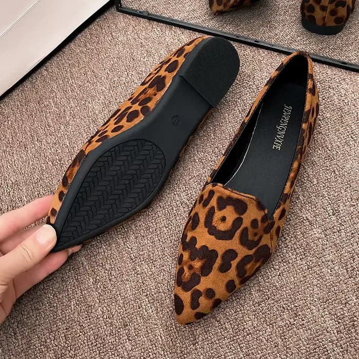 Nouvelle Collection 2026 – Escarpins Femme à Bout Pointu Imprimé Léopard, Talon Bas et Semelle Soupl
