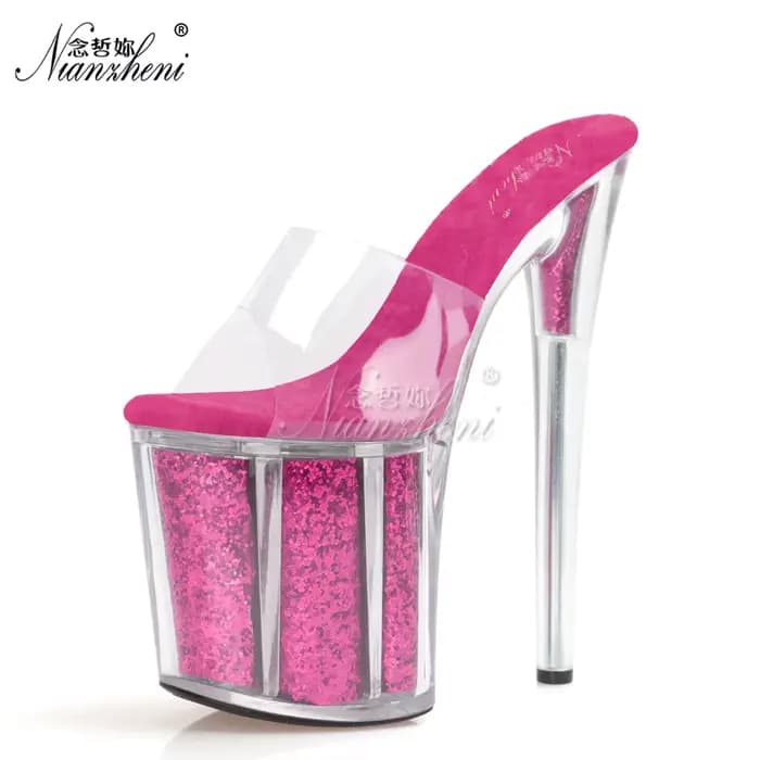 Pantoufles à plateforme à bande pour femmes, 8 amarans, Pole Dance, talons fins, modèles de boîtes d
