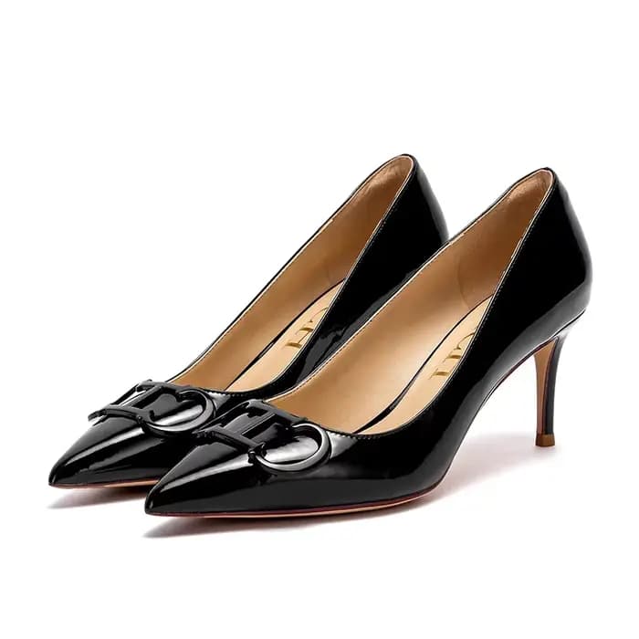 C-H – chaussures à talons hauts pour femmes, chaussures de mariage d'affaires en cuir laqué noir, 7c