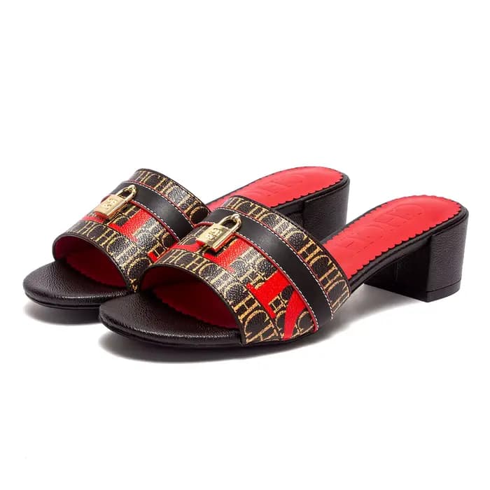 CHCH Sandales à talons pour femmes Sandales à talons épais et bloc bas Sandales coulissantes sans la